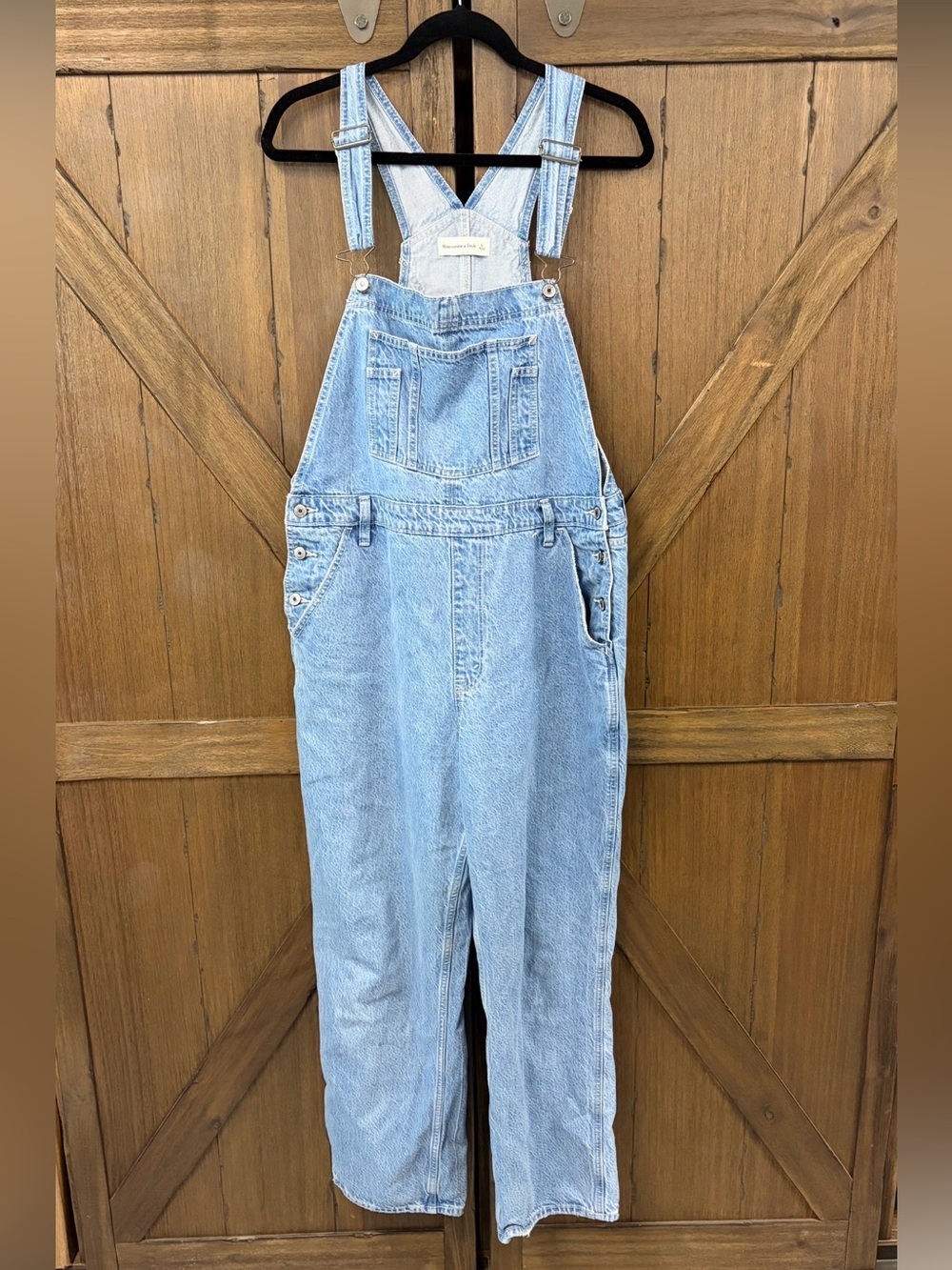 Abercrombie & Fitch Classic Relaxed Denim Straight Leg Overalls Size Large - Picture 4 of 7
